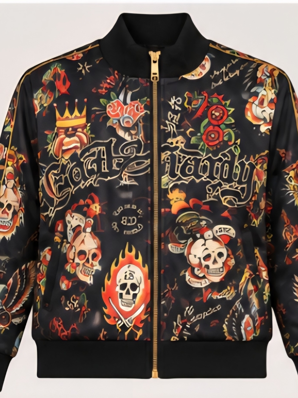 NWT Ed Hardy Tattoo Graphic Bomber Jacket Y2K Black Multicolor Tiger Skull M